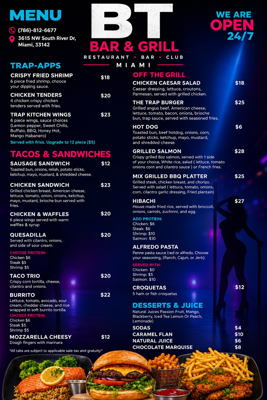 BT Bar and Grill Miami Full Menu